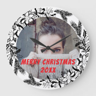 Custom Personal Christmas Foto Black Große Wanduhr