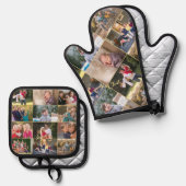 Custom Personalisiert 17 Foto Collage Gold Monogra Ofenhandschuh & Topflappen-Set (Vorderseite/Rückseite)