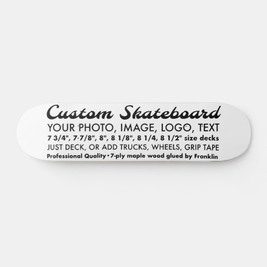 Custom Personalisiert 7,75" Skateboard Deck (Horizontal)