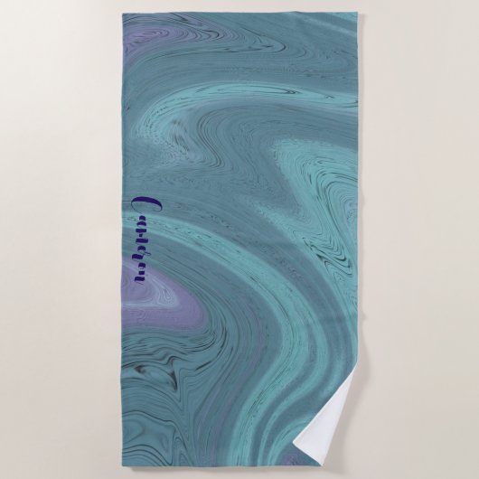 Custom Personalisiert Blue Lila Swirl Bachelorette Strandtuch (Vorderseite)