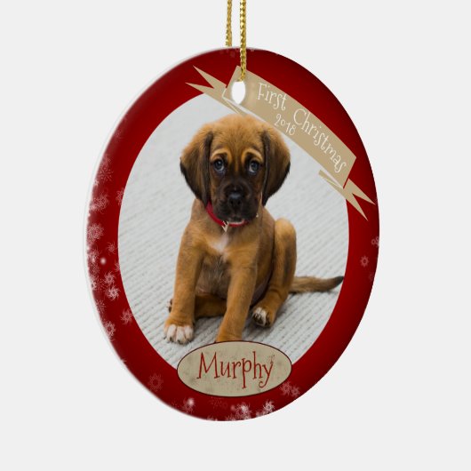 Custom Personalisiert First Christmas Dated Orname Keramik Ornament (Rechts)