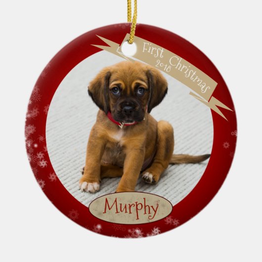 Custom Personalisiert First Christmas Dated Orname Keramik Ornament (Vorne)
