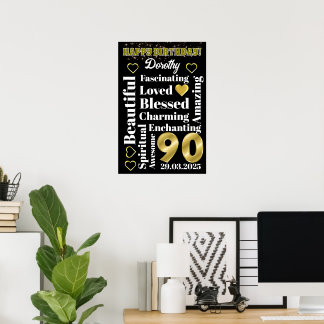 Custom Personalisiert Happy 90. Geburtstagspopster Poster