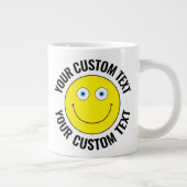 Custom Personalisiert Happy Face YELLOW, Blue Eyes Jumbo-Tasse (Rechts)
