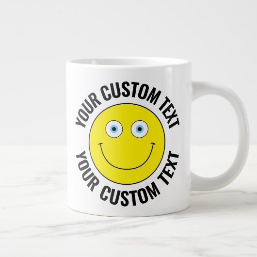 Custom Personalisiert Happy Face YELLOW, Blue Eyes Jumbo-Tasse (Rechts)