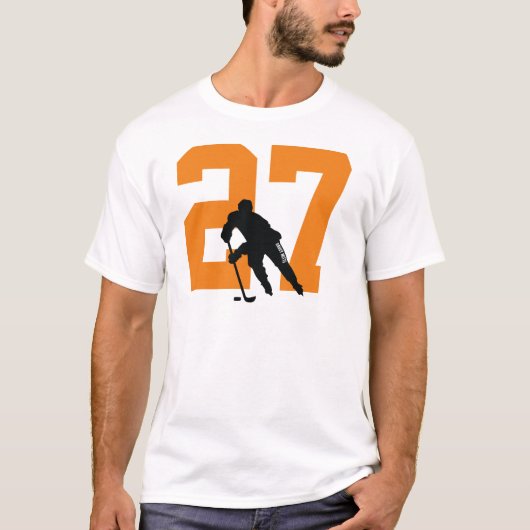 Custom Personalisiert Hockey Player Number Orange T-Shirt (Vorderseite)