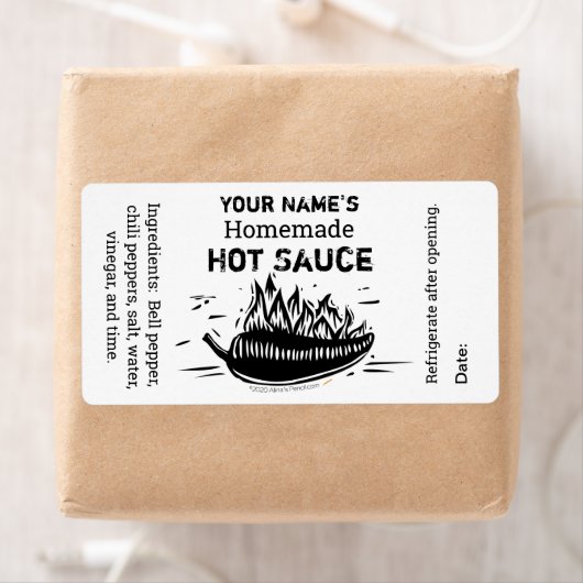 Custom Personalisiert Hot Sauce Woodcut Black Chil (Insitu)