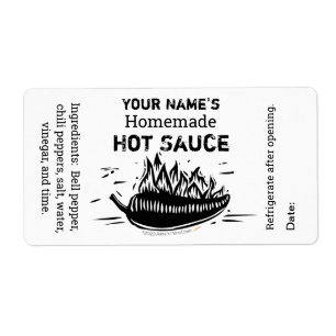 Custom Personalisiert Hot Sauce Woodcut Black Chil