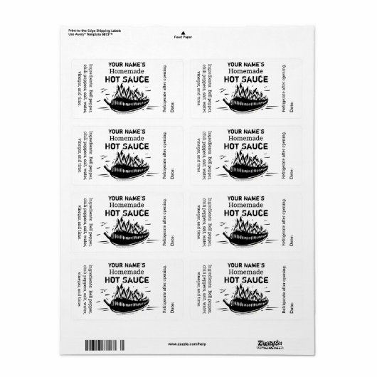 Custom Personalisiert Hot Sauce Woodcut Black Chil (Vorne)