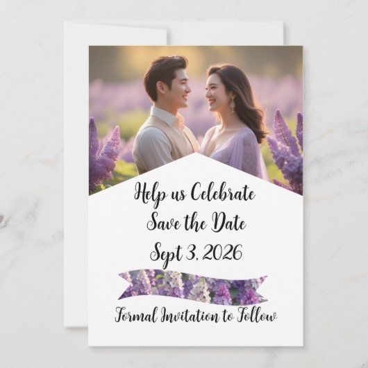 Custom Personalisiert Lila Lilac Save the Date (Vorderseite)