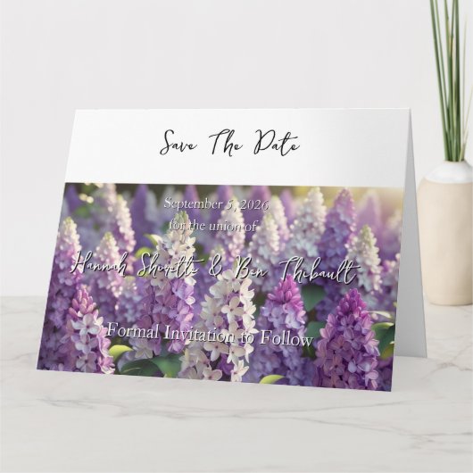 Custom Personalisiert Lila Lilac Save the Date Karte (Vorderseite)