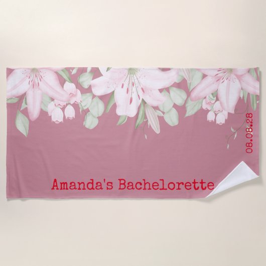 Custom Personalisiert Pink White Floral Bacheloret Strandtuch (Vorderseite)