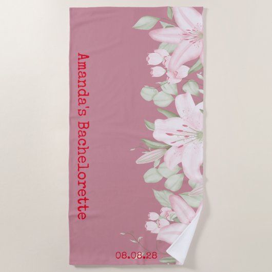 Custom Personalisiert Pink White Floral Bacheloret Strandtuch (Vorderseite)