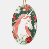 Custom Personalisiert Poinsettia Unicorn Horn Keramik Ornament (Links)