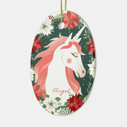 Custom Personalisiert Poinsettia Unicorn Horn Keramik Ornament (Links)