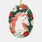 Custom Personalisiert Poinsettia Unicorn Horn Keramik Ornament (Vorne)
