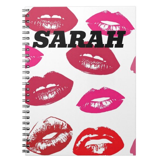 CUSTOM PERSONALISIERT RED LIPS KISSEN NOTEBOOK NOTIZBLOCK (Vorderseite)