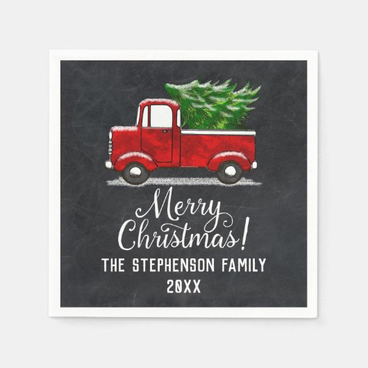 Custom Personalisiert Red Truck Tree Frohe Weihnac Serviette (Vorderseite)