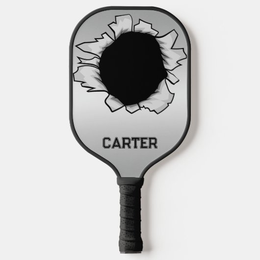 Custom Personalisiert Silver Black Hole Pickleball Schläger (Vorderseite)