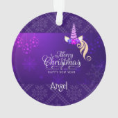Custom Personalisiert Unicorn Lila Weihnachten Ornament (Rückseite)
