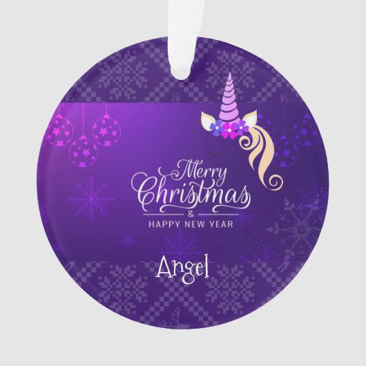 Custom Personalisiert Unicorn Lila Weihnachten Ornament (Vorderseite)