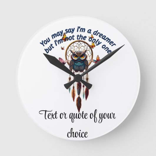 Custom Personalize Boho Owl Beautiful Hippie Runde Wanduhr (Vorderseite)