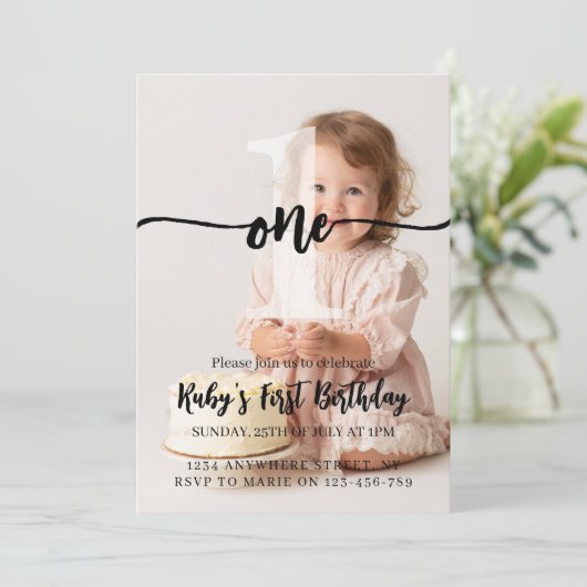 Custom Personalize First Birthday Invitation Einladung (Stehend Vorderseite)