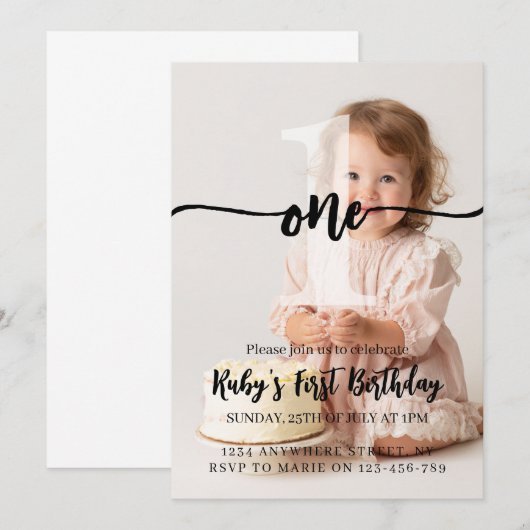 Custom Personalize First Birthday Invitation Einladung (Vorne/Hinten)