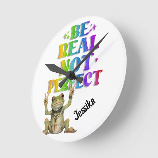 Custom Personalize Positive boho frog Hippie Runde Wanduhr (Winkel)
