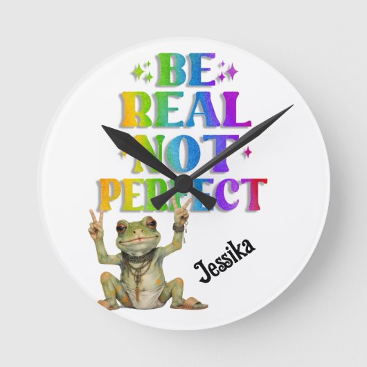 Custom Personalize Positive boho frog Hippie Runde Wanduhr (Vorderseite)