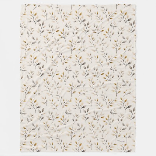 Custom Personalized Beige Neutral Botanical Leaves Fleecedecke (Vorderseite)