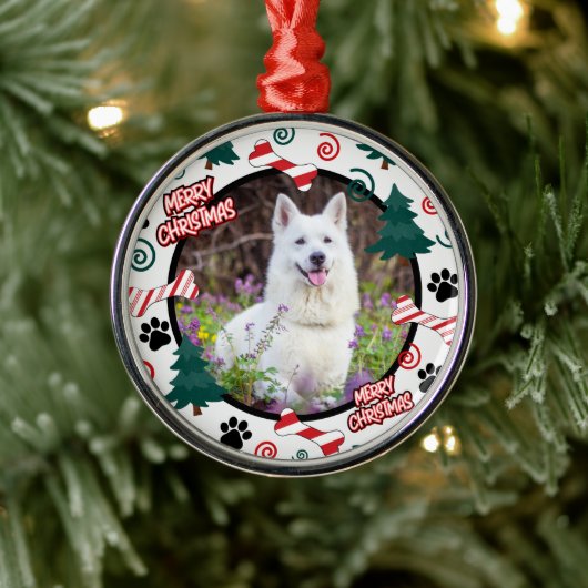 Custom Personalized Dog Photo Christmas Ornament Aus Metall (Baum)