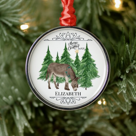 Custom Personalized Donkey Christmas Ornament Aus Metall (Baum)