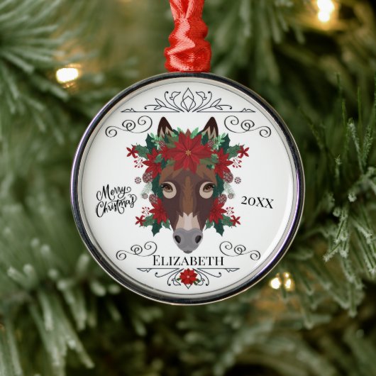 Custom Personalized Donkey Christmas Ornament Aus Metall (Baum)
