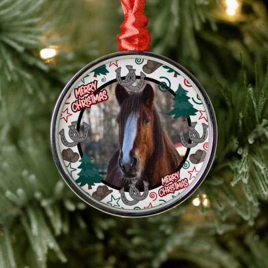 Custom Personalized Horse Photo Christmas Ornament Aus Metall (Baum)