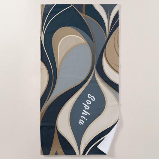 Custom Personalized Retro Blue Waves Bachelorette  Strandtuch (Vorderseite)