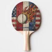 Custom Personalized Rustic Wood USA Flag Fire Ball Tischtennis Schläger (Rückseite)