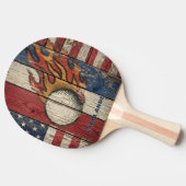 Custom Personalized Rustic Wood USA Flag Fire Ball Tischtennis Schläger (Seitenansicht)