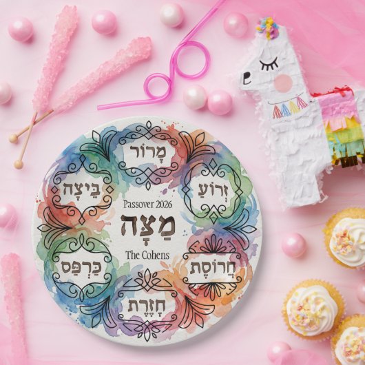 Custom Pesach Seder Plate Hebrew Passover Dinner Pappteller (Party)