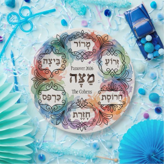 Custom Pesach Seder Plate Hebrew Passover Dinner  Pappteller (Party)