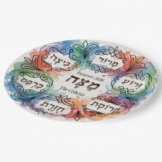 Custom Pesach Seder Plate Hebrew Passover Dinner  Pappteller (Schrägansicht)