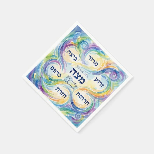 Custom Pesach Seder Plate in Hebrew for Passover Serviette (Ecke)