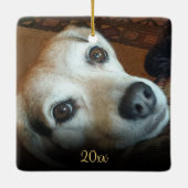 Custom Pet 2 Foto Elegante Gold Script Weihnachten Keramikornament (Rückseite)