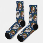 Custom Pet 2 Foto Heart Navy Blue Paw Print Socken (Linkes Detail)