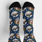 Custom Pet 2 Foto Heart Navy Blue Paw Print Socken (Oben)