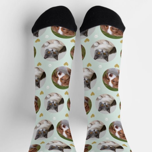 Custom Pet 2 Foto Herz Minze Weiße Farbe Print Socken (Oben)