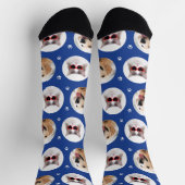 Custom Pet 2 Foto Royal Blue Paw Print Socken (Oben)