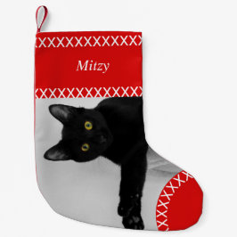 Custom Pet Black Cat Foto Weihnachten Kleiner Weihnachtsstrumpf