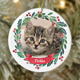 Custom Pet Cat Foto Aquarell Weihnachten Keramik Ornament