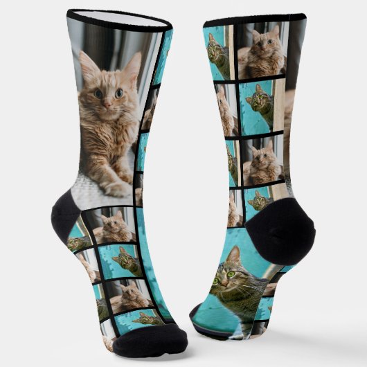 Custom Pet Cat Foto Collage Bilder Socken (Gewinkelt)